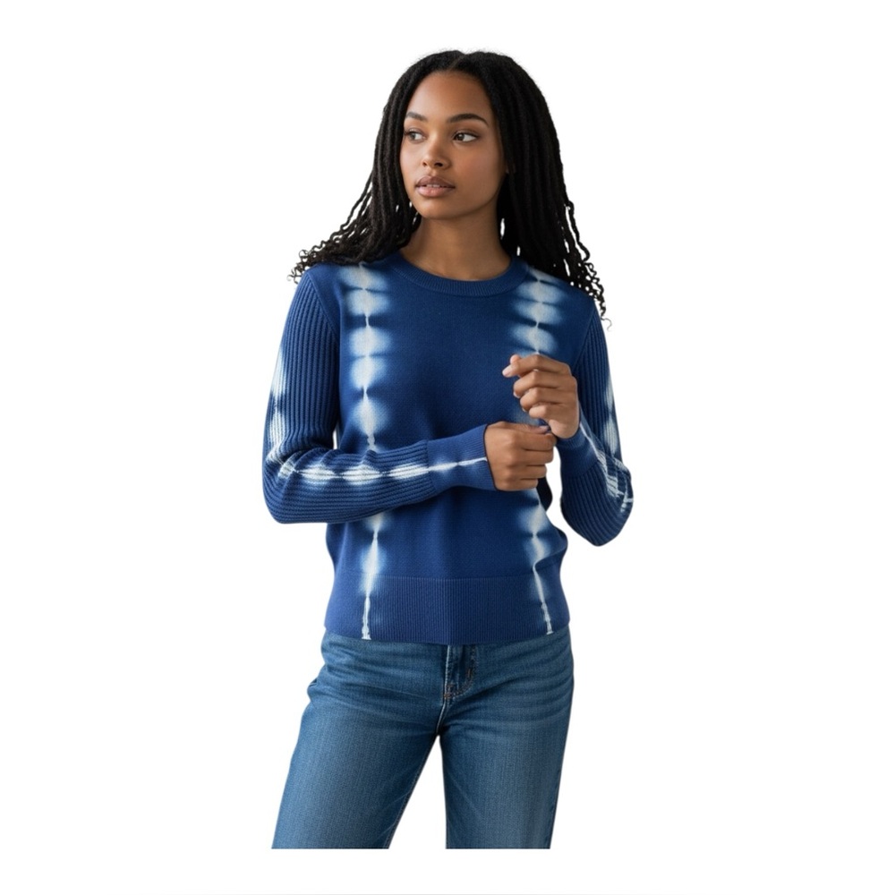 Desigual Tie Dye Sweater With Ribbed Long Sleeves “Life Is Awesome” Embroidery